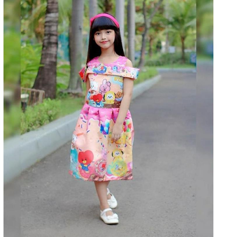 [PROMO 8NS83] Dress anak pesta bridal / dress satin sabrina BTS BT21 DONNUT / baju pesta anak 2021 k