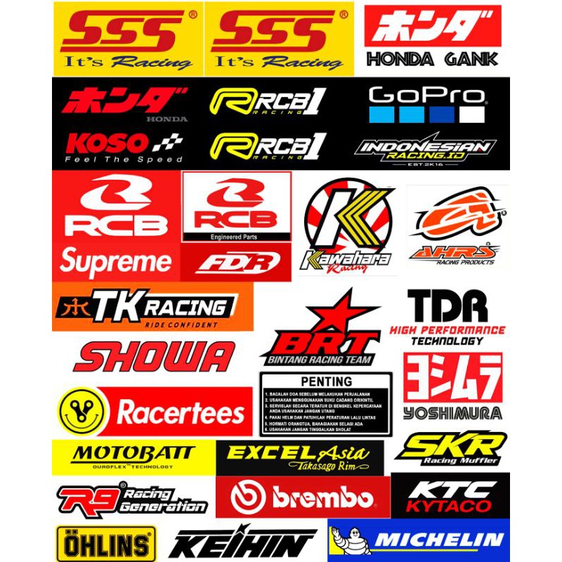 STICKER PACK HONDA GANK STICKER RACING STICKER RCB STICKER SSS VARIASI RACERTEES STIKER HELM BRT