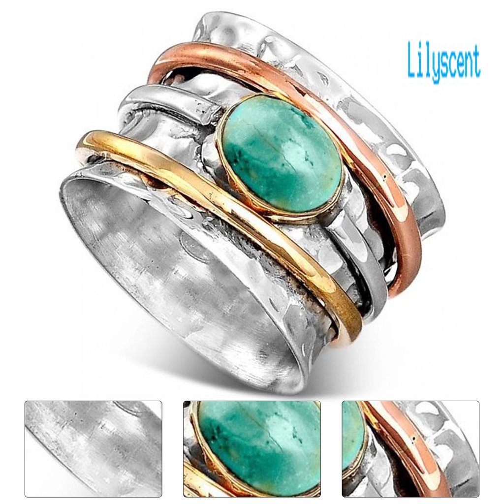 Lily Cincin Batu Turqoise Gaya Bohemian Vintage Untuk Pria