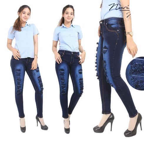 Celana PRADA Wanita Jeans Model Sobek Tidak Tembus [Furing]