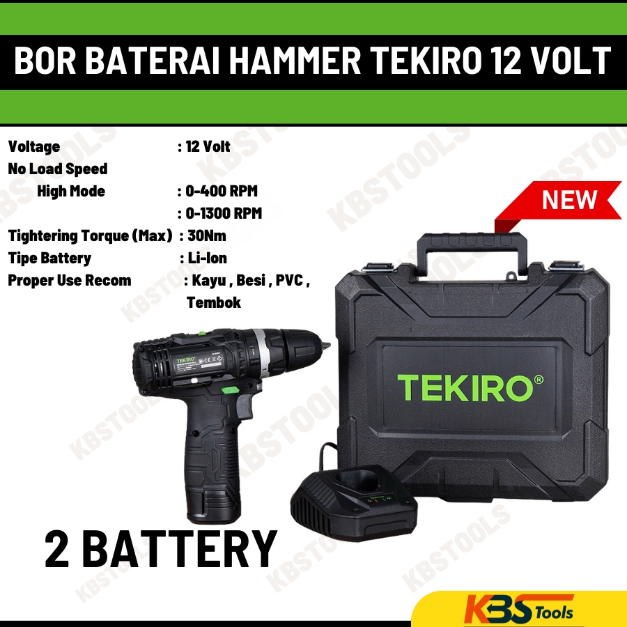 Mesin Cordless Hammer Drill 12V TEKIRO 2 Baterai - Bor Baterai Compaq