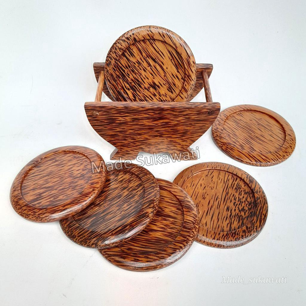 Coaster set wadah tatakan gelas kayu kerajinan Bali