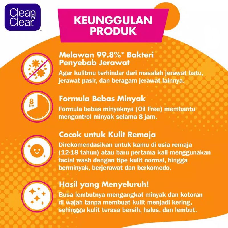 CLEAN &amp; CLEAR Facial Wash | Cleanser | Toner | Oil Control | Face Paper | Film | Moisturizer | Micellar | Foam | Foaming for Men Sabun Cuci Muka Clean and clear