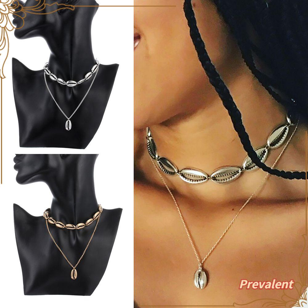 Kalung Rantai Wanita Multi Layer Liontin Kerang Warna Gold Untuk Musim Panaspantaihadiah