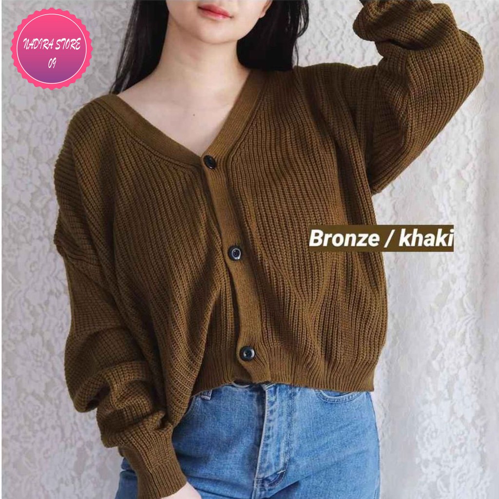 Cardi Kancing Tiga - semi crop cardigan rajut Premium