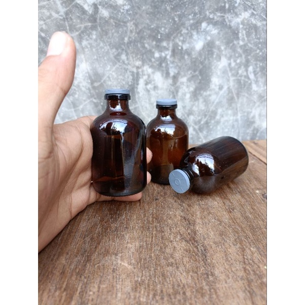 Botol Kaca VIAL 50ml AMBER / COKLAT 50ml tutup kayu gabus / plastik / karet / segel / botol diffuser