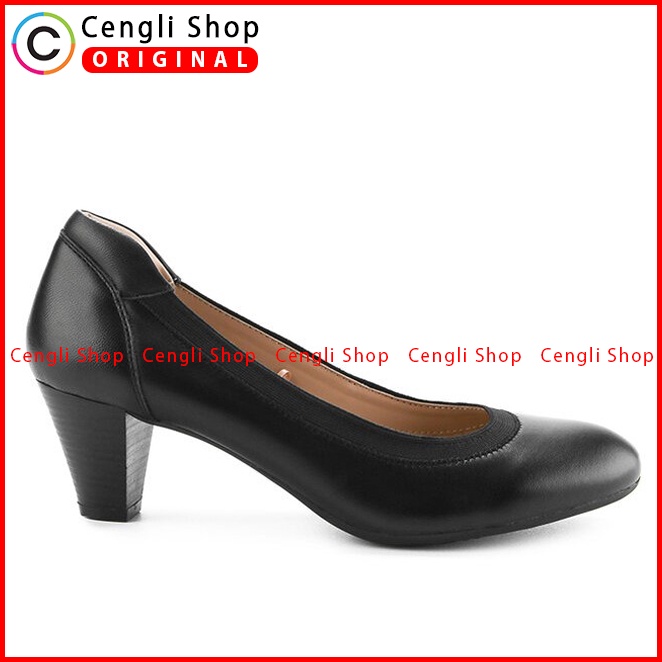 SEPATU HEEL KULIT OBERMAIN HEELS WANITA ORIGINAL BRANDED HITAM OW02