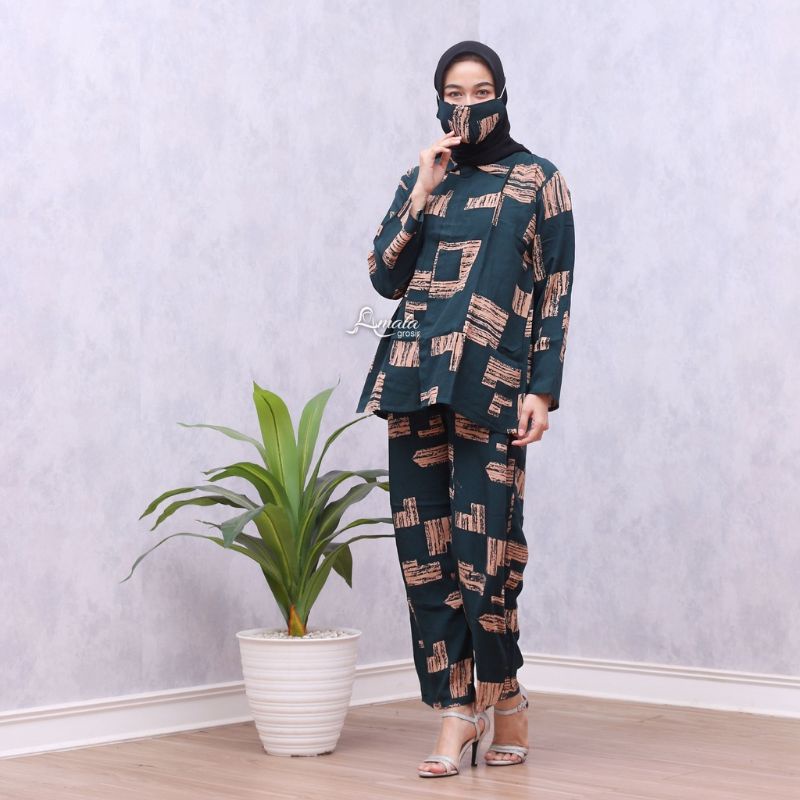 BISA COD SETCEL JUMBO KAYU ONE SET BIG SIZE LD 125 cm/ Pajamas / Setelan Wanita jumbo Katun Rayon Premium-Army