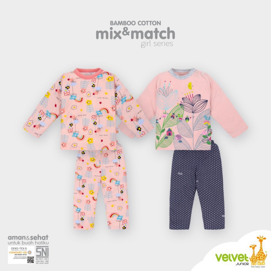 Velvet Junior Piyama Bayi Kantun Bambu Bamboo Cotton Mix Match / Baju tidur Anak pakaian anak