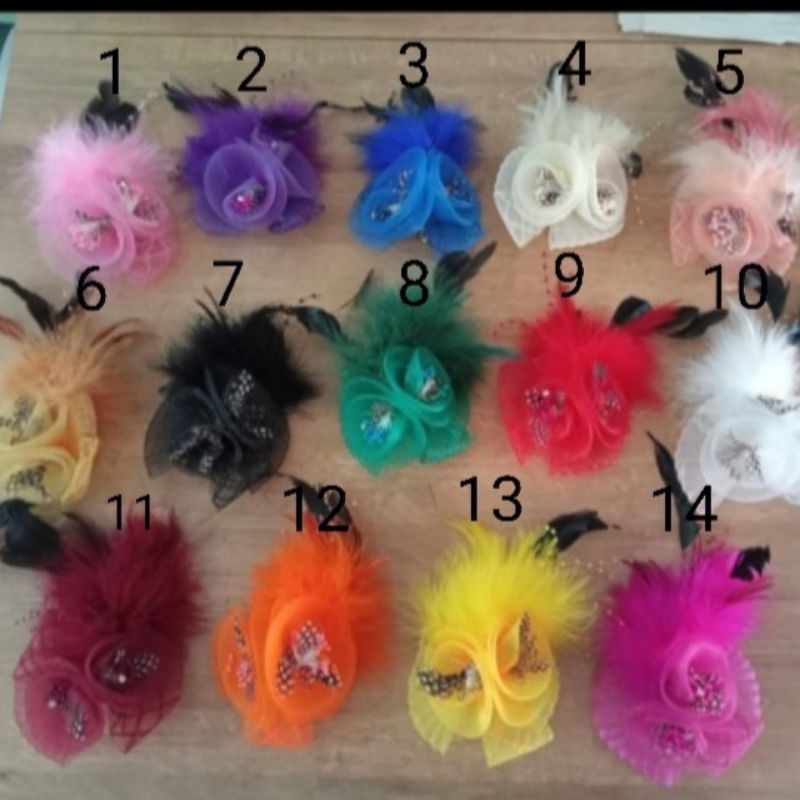 Jepit Fascinator 2in1-Headpiece 2Bunga Putik Bulu Balus