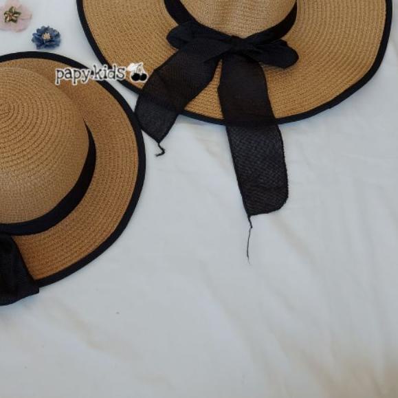 ❄ Topi pantai lebar list hitam / Topi pantai lebar / Topi pantai dewasa ♝