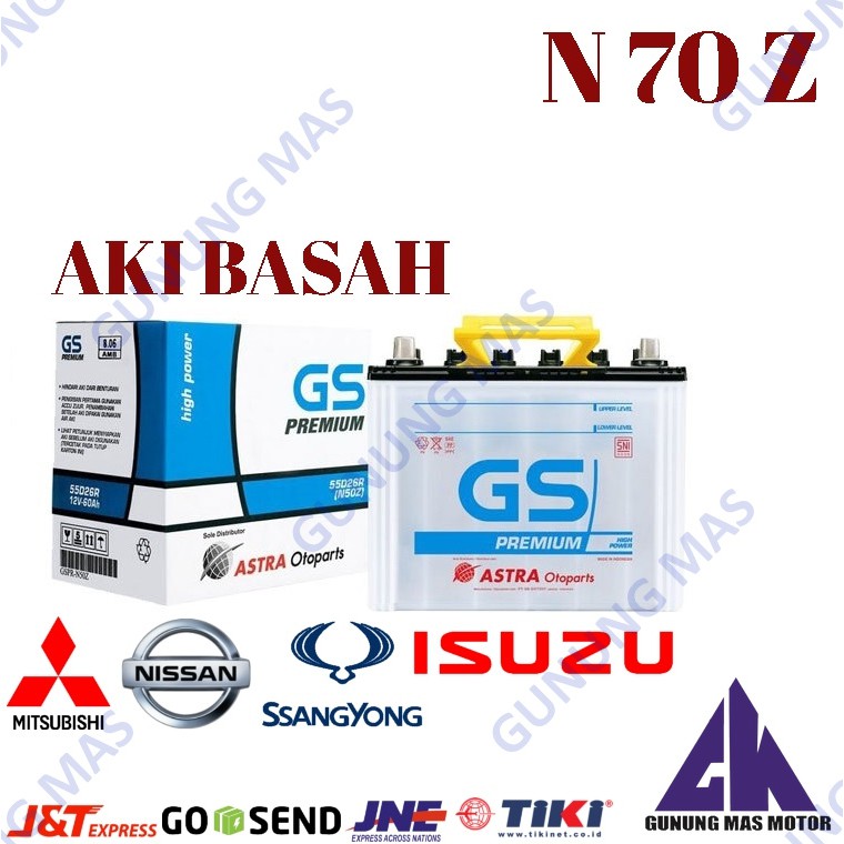 Aki Mobil N70Z Batre Battery Accu Basah N 70 Z Baterai GS Premium Astra