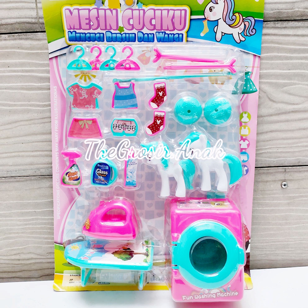 Mesin Cuciku MI01 Little Pony Mainan Peralatan Rumah Tangga Mini Setrika Hanger