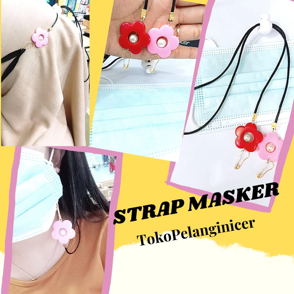 Strap masker Bunga sakura Kalung masker mutiara Strap Maskk korea Tali masker Strap  Bunga Mutiara