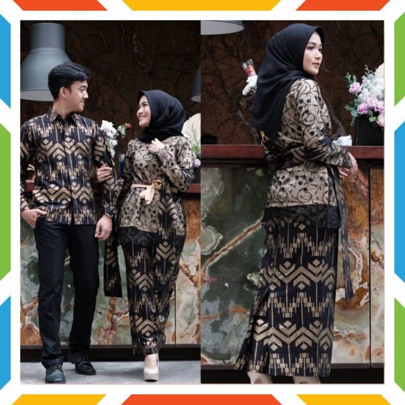 SET COUPLE KEBAYA BROKAT KINTANA TUNANGAN KEBAYA WISUDA LAMARAN SONGKET HITAM OUTFIT TERBARU MURAH K