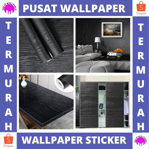 COD - PROMO Wallpaper Sticker Dinding Walpaper Stiker Ruang Tamu Walpeper Tembok Kamar Tidur Motif Serat Kayu Hitam Elegant PUSAT WALLPAPER