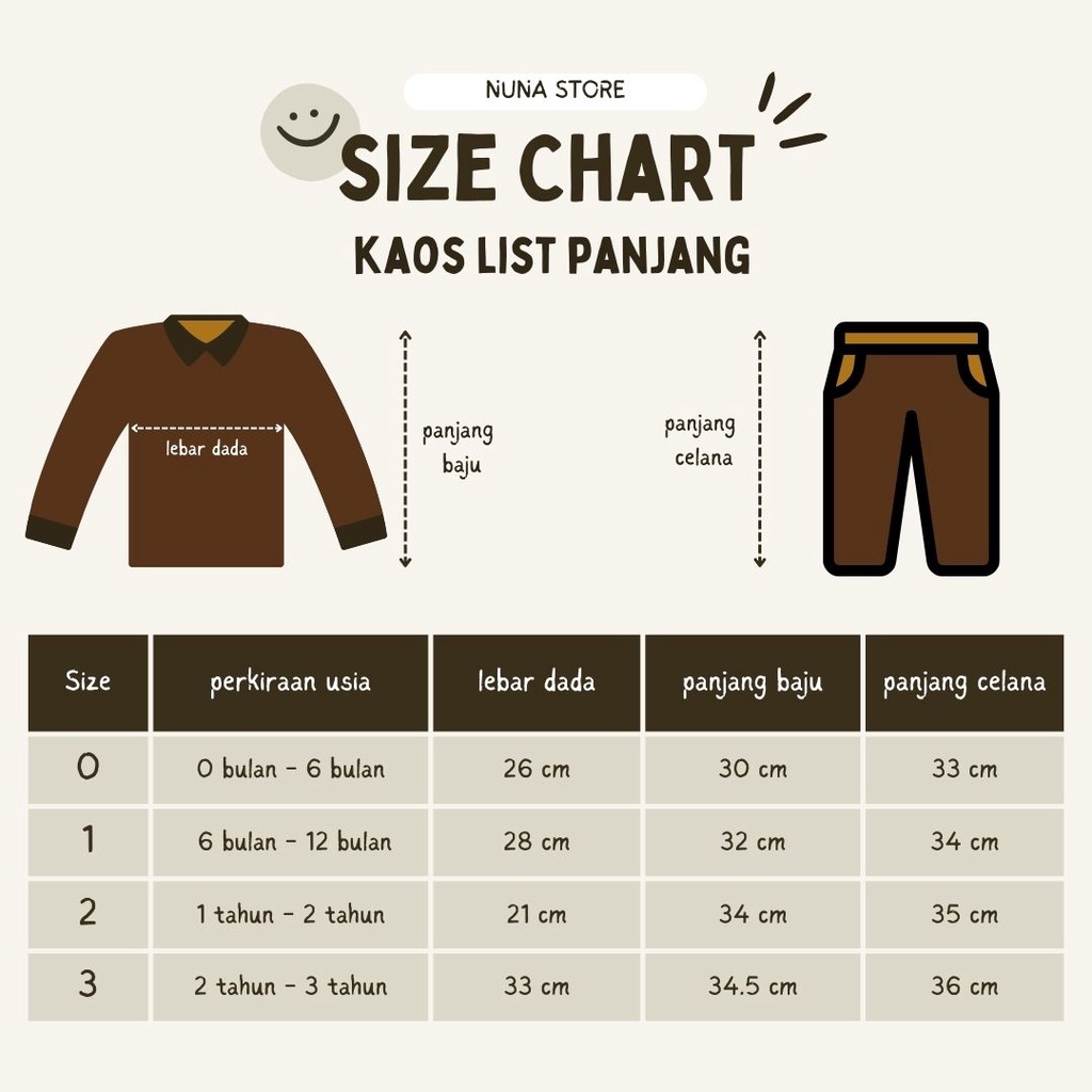Nuna Store baju anak perempuan baju anak laki laki / Setelan Polos KAOS LIST PANJANG / setelan unisex Usia 0-3 Tahun