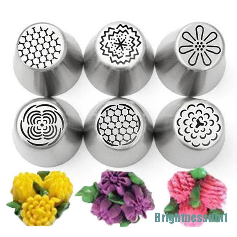 Set 6pcs Ujung Mulut Pipa Icing Desain Tulip Rusia Bahan Stainless Steel