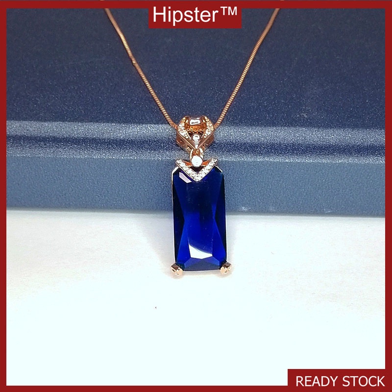 Retro Affordable Luxury Diamond-Embedded Fashion Temperament Blue Crystal Pendant Clavicle Chain