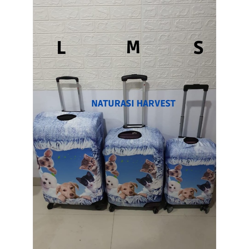 Luggage cover koper motif anjing kucing lucu bahan spandex elastis pelindung koper UK. S M L