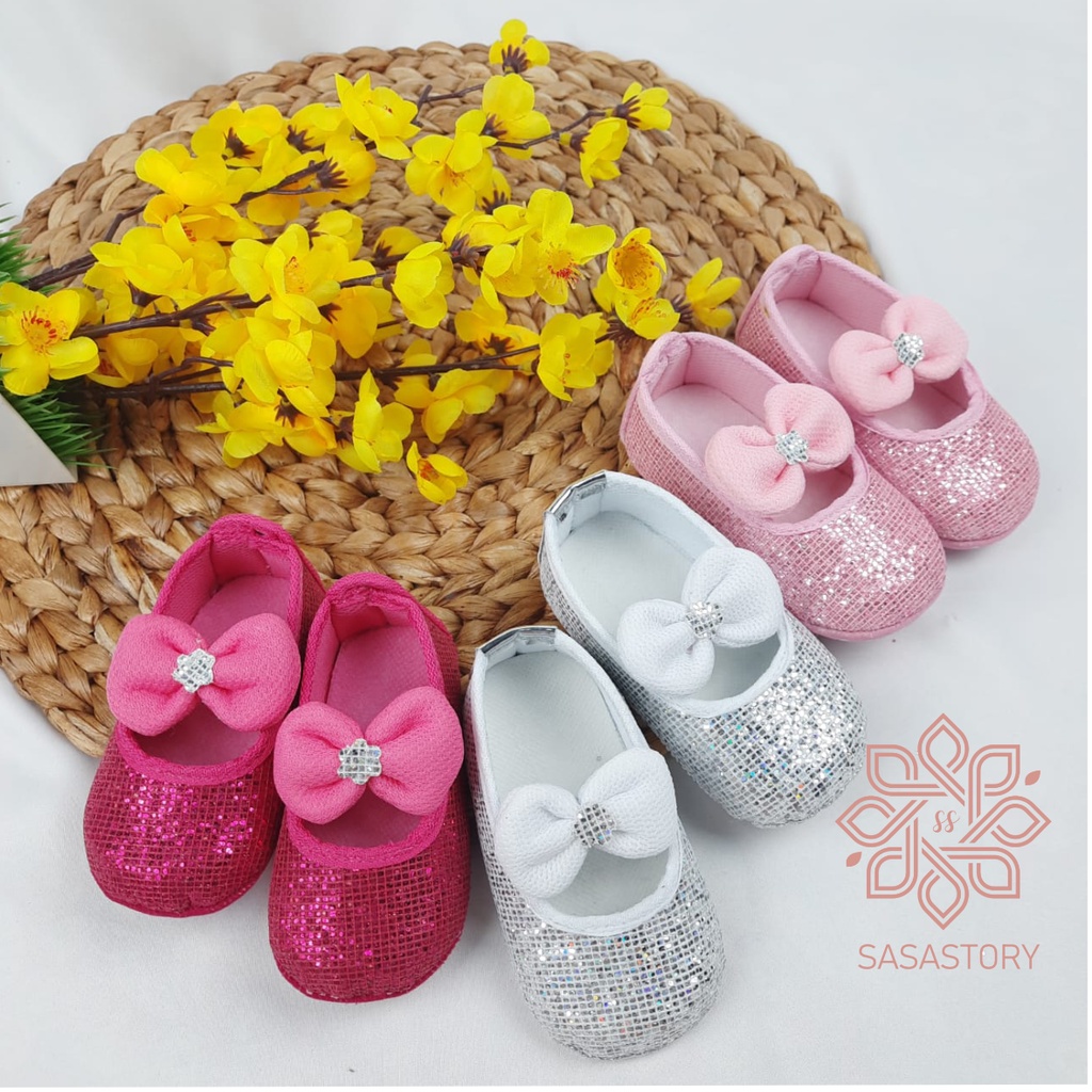 SEPATU PREWALKER BABY BAYI ANAK PEREMPUAN 0-12 BULAN GEL MANIK PITA BLING BLING FP06