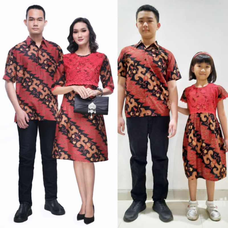 Couple Pasangan Sarimbit Batik Keluarga MAWAR DAUN GIOVANI MERAH Baju Jumbo Big Size XXXL
