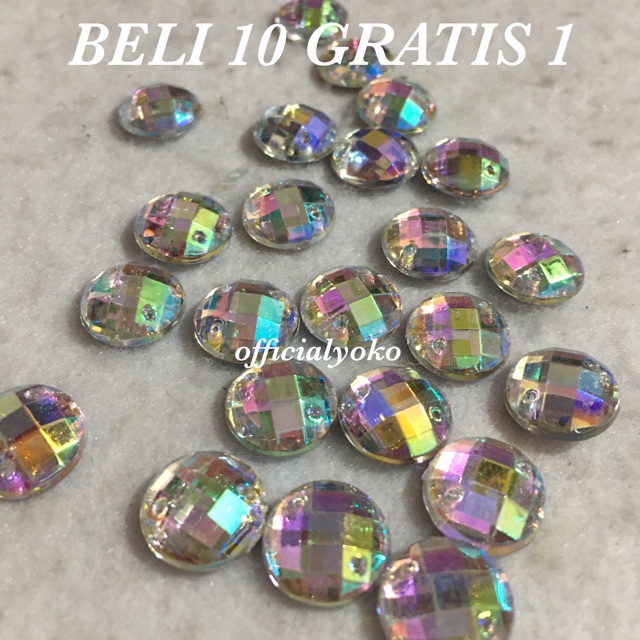 ( BELI 10 BUNGKUS GRATIS 1 ) Manik Resin Permata Bundar Pelangi 12mm (isi 8pcs)