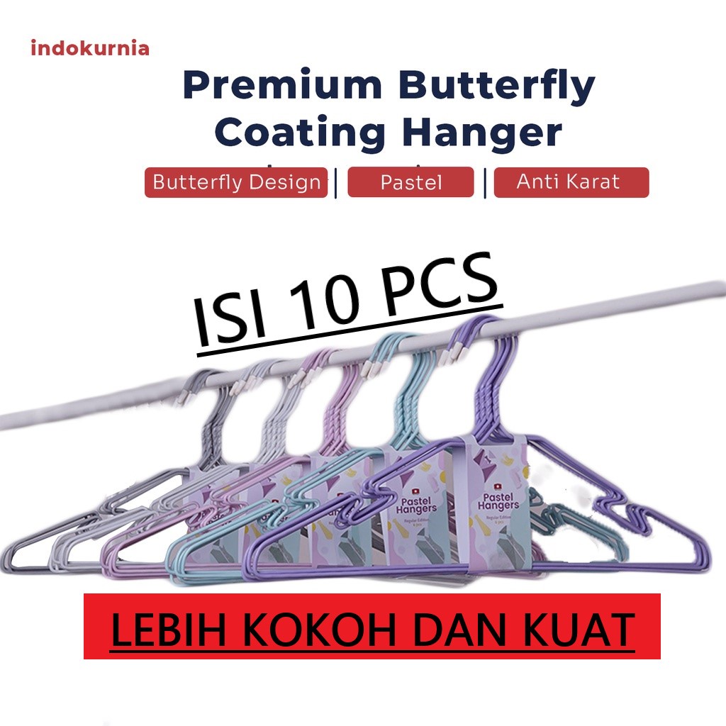 10 PCS GANTUNGAN BAJU WARNA PASTEL TOP Hanger Kawat Tebal Kuat Premium Coating INDO KURNIA indokurnia