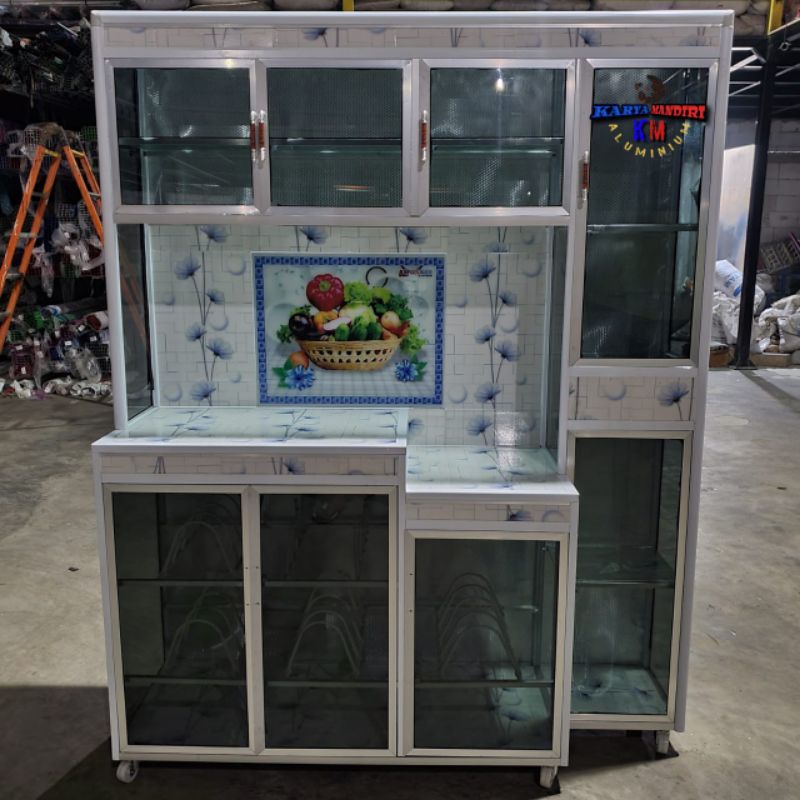 Rak piring / Rak Dapur / Rak sayur Aluminium / 4 Pintu