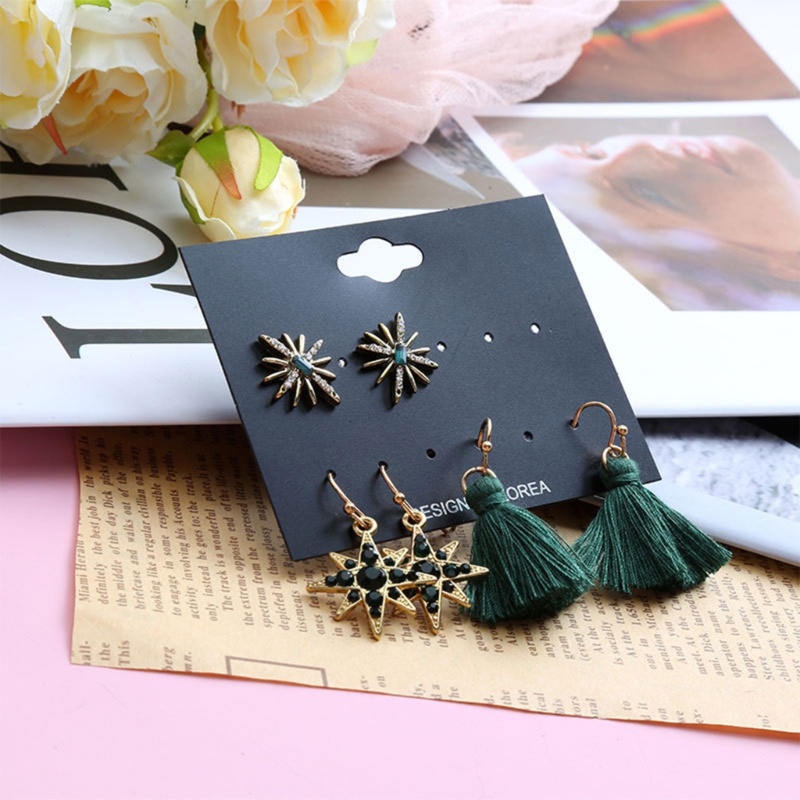 Zzz 3 Pasang Anting Tusuk Gantung Wanita Desain Snowflake + Rumbai Untuk Natal