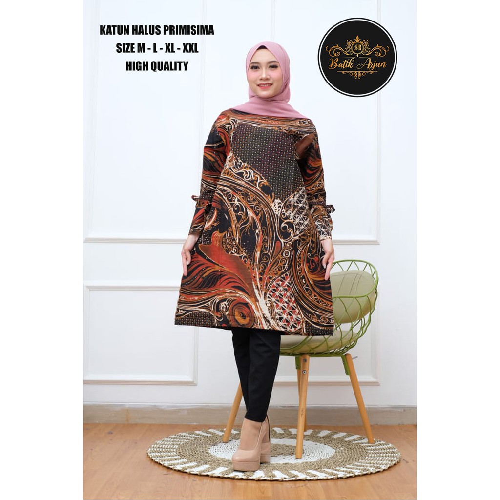 Tunik Batik Wanita Modern Katun Halus Atasan Batik Solo