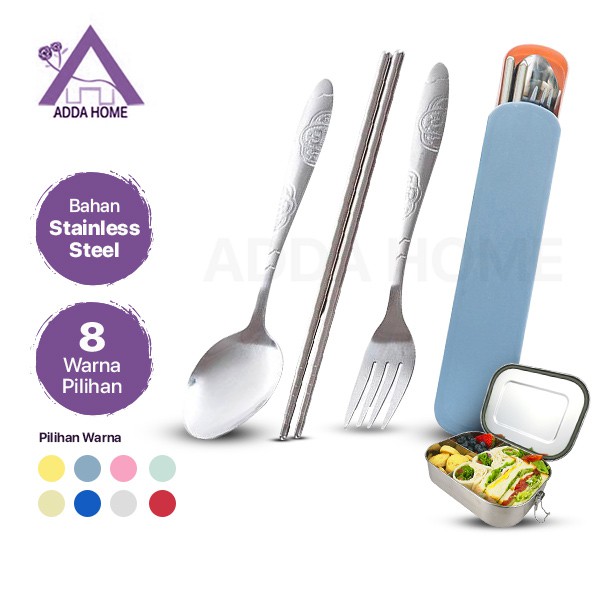 Adda Home - Set 3pcs Sumpit + Garpu + Sendok Stainless Travel Sourvenir Pernikahan