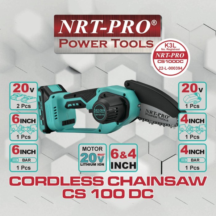 Mini Chainsaw Baterai Cordless 6&4 Inch CS 100 DC NRT PRO