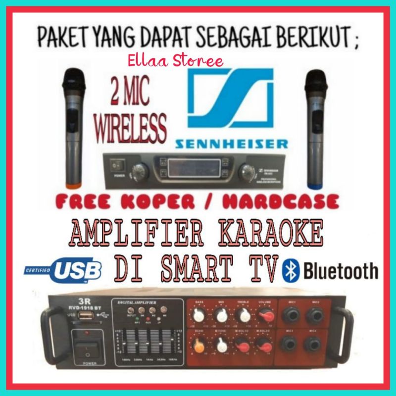 Paket Amplifier 3R RVD - 1918 BT  Bluetooth Dan 2 Mic Wireless Cocok Buat Speaker 15 , 12, 10, 8, 6 