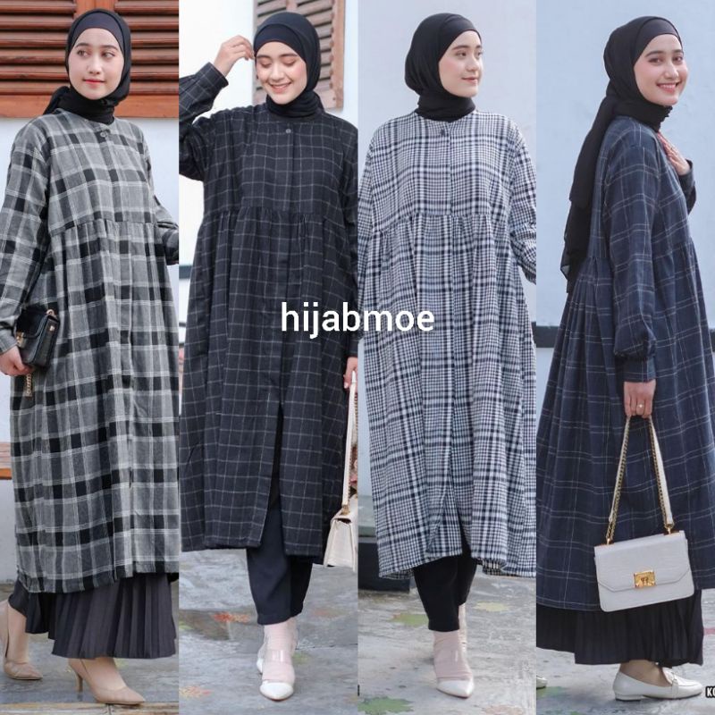 MU12 Vente Daily Dista Tunik Atasan Wanita Long Tunik Flanel Jumbo Motif Kotak LD 120 Panjang 118 Fu