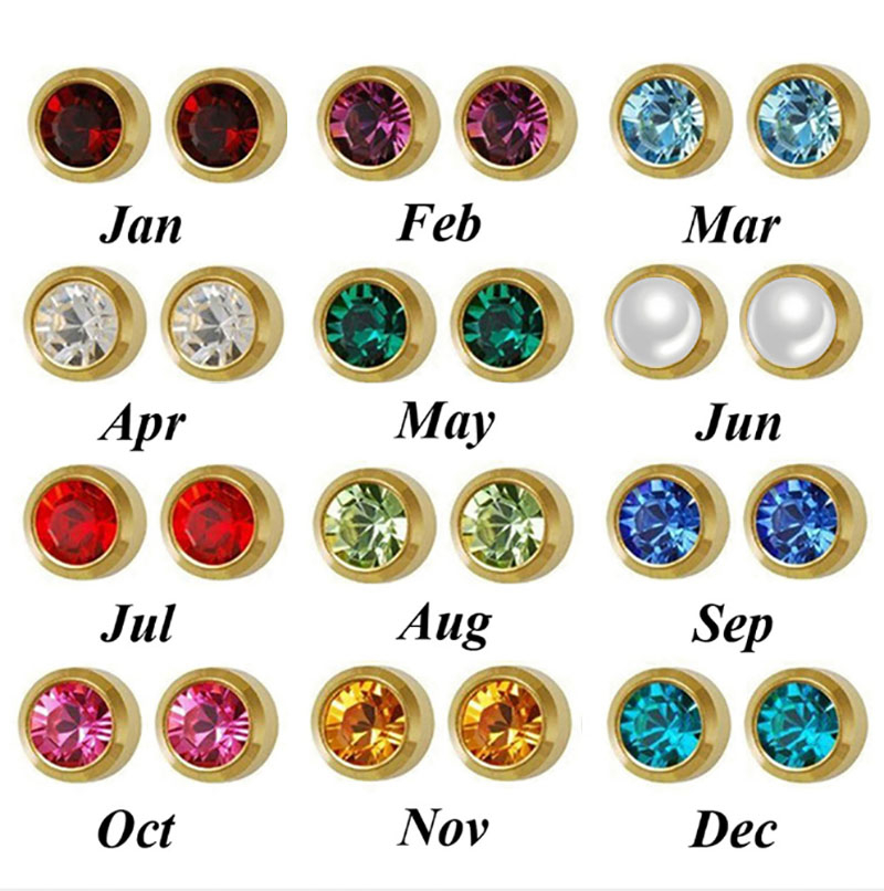 US 10K Pejantan Beruntung Birthstone Anting Zirkonia Reg 316L Anting Stainless Steel Anting Tindik