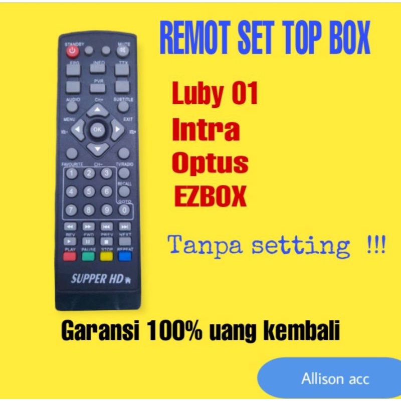 STB TV DIGITAL REMOT SET TOP BOX LUBY STB LUBY 01 INTRA EZBOX OPTUS HIJAU REMOTE LUBY bergaransi and