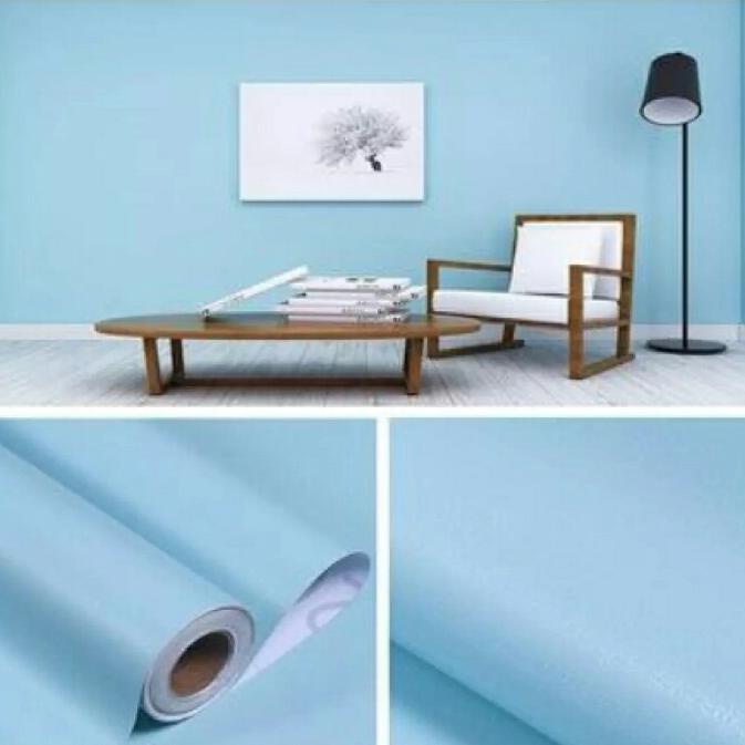 WALLPAPER STICKER DINDING MOTIF BIRU POLOS MUDA