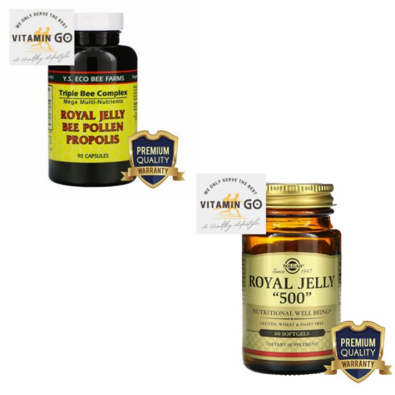 Solgar Royal Jelly 500 mg isi 60 Softgels. YS Eco Bee Farms, Triple Bee Complex Royal Jelly, Propoli