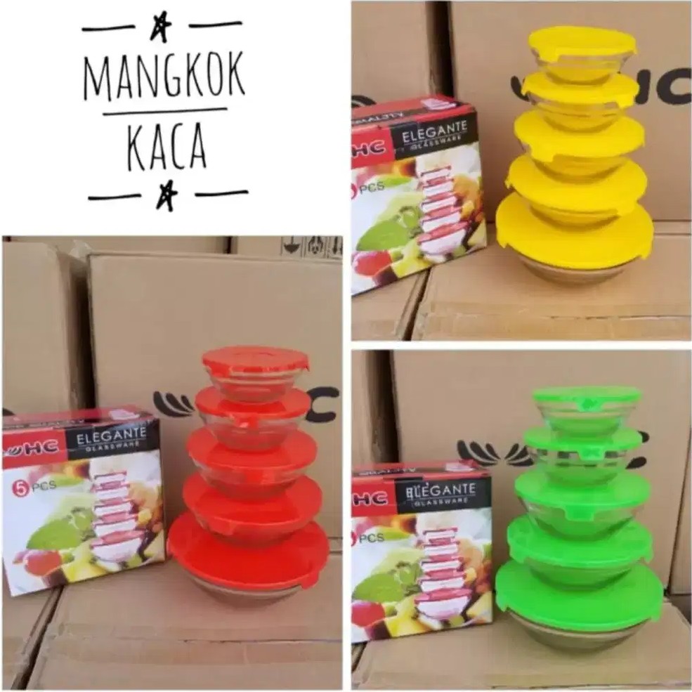 MANGKOK SUSUN KACA MURAH 5 PCS IN 1 HC / MANGKOK BERANAK / BOWL GLASS SET / ELEGANTE GLASSWARE
