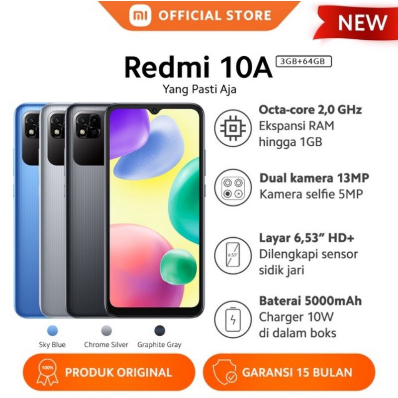 XIAOMI REDMI 10A RAM 3GB - 64GB GARANSI RESMI