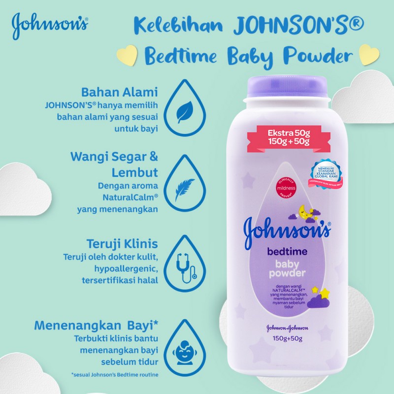 Johnsons Baby Powder Bedtime Bedak Bayi - 150 gr + 50 gr