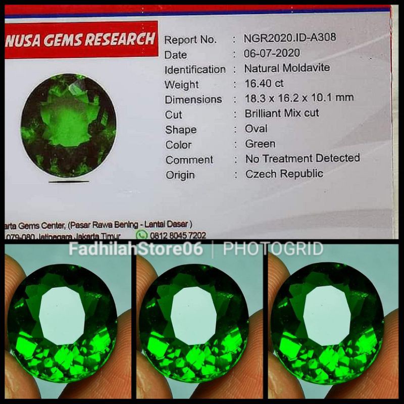 (bayar ditempat) NATURAL GREEN MOLDAVITE CUTTING TOP LUSTER + MEMO LAB