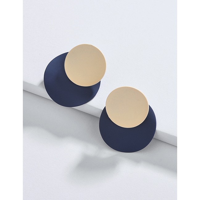 LRC Anting Tusuk Fashion Color Double Round Shape Design Earrings