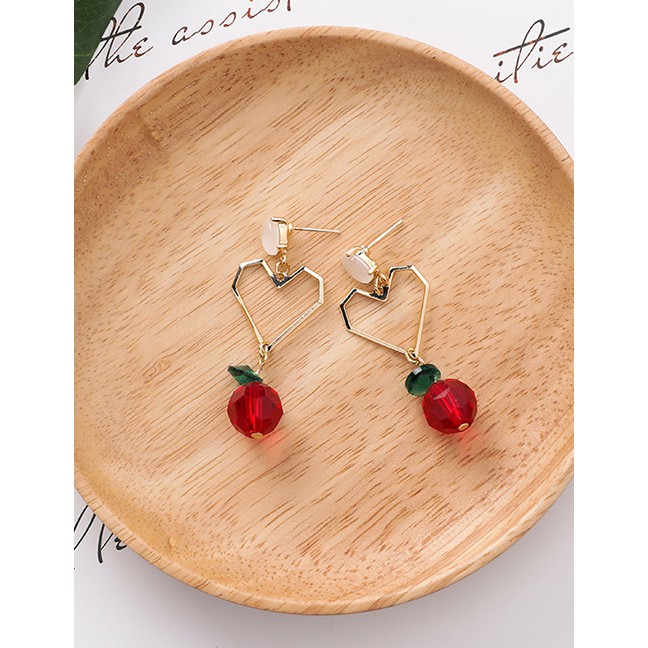 LRC Anting Tusuk Fashion Red 925 Silver Needle Geometric Love Cherry Earrings F99999