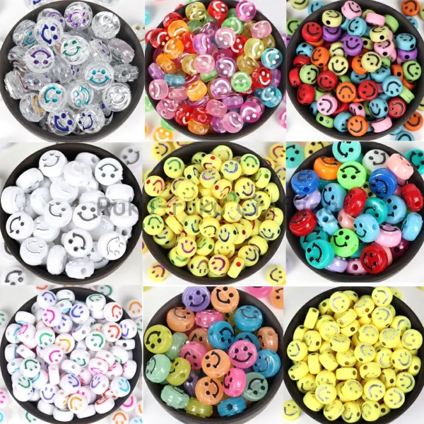 (35 Pcs) Pcs Manik Smile Bulat Mote Smile Emoji Bahan Kerajinan Dan Meronce