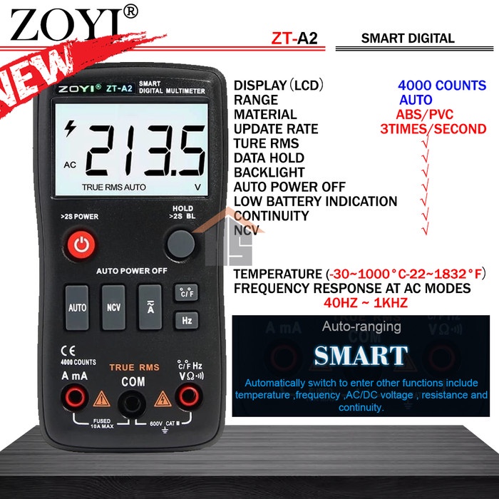 [terbaik] Zoyi Zt-A2 Auto Smart Multitester Avometer Digital Ac Dc Voltage Ncv ffe070fee
