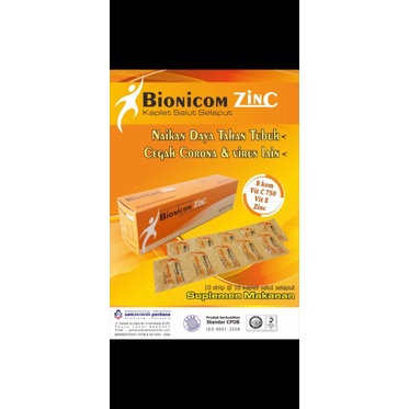 suplemen vitamin C "Bionicom Zinc" isi 10 strip. 1 strip 10 kapsul