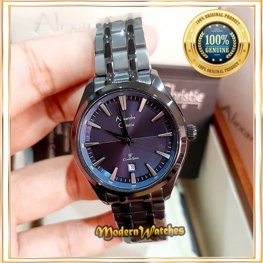 Jam Tangan Ori Wanita Terbaru Alexandre Christie AC 8646 Full Black Hitam Simple Classic Mewah Cewek