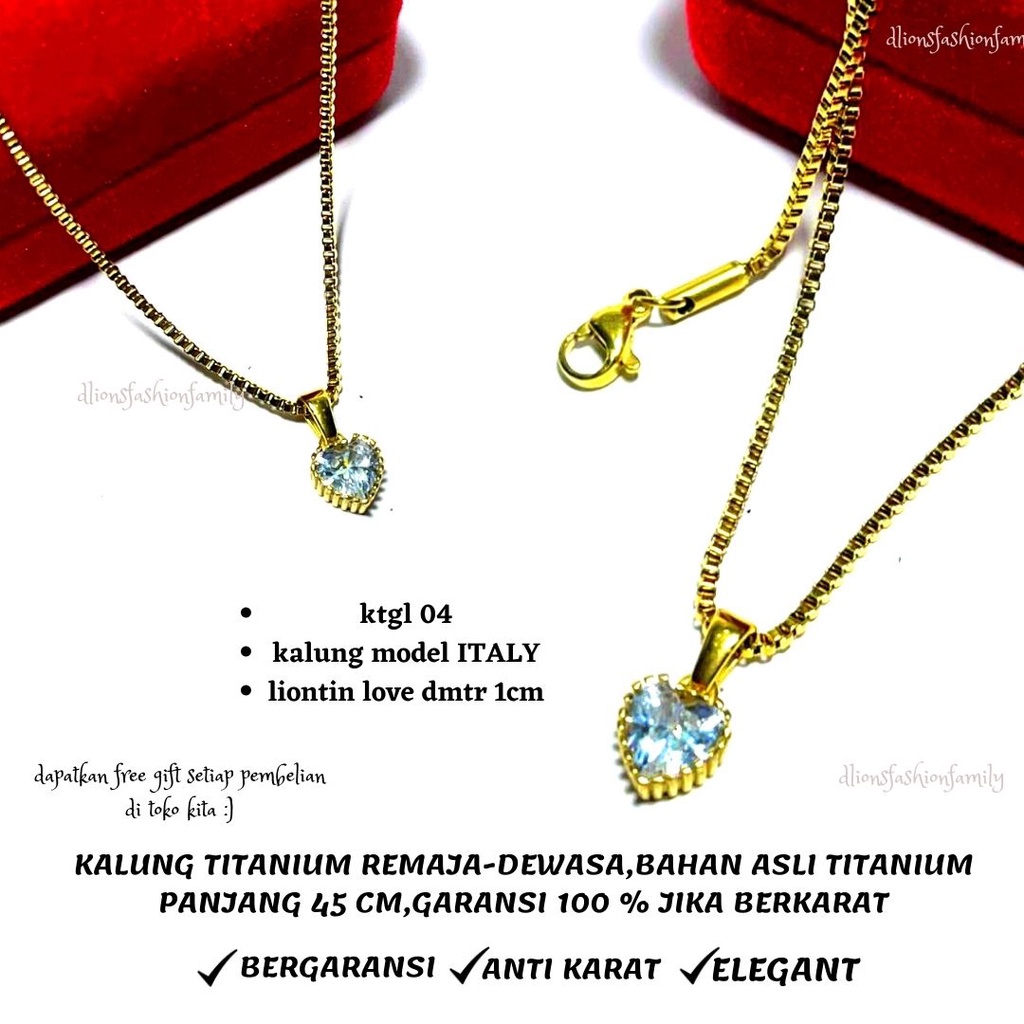 KALUNG TITANIUM WANITA ANTI KARAT,PANJANG 45 CM,BANDUL LOVE PERMATA,DIJAMIN TIDAK GATAL DAN TIDAK BERKARAT,COCOK UNTUK REMAJA-DEWASA